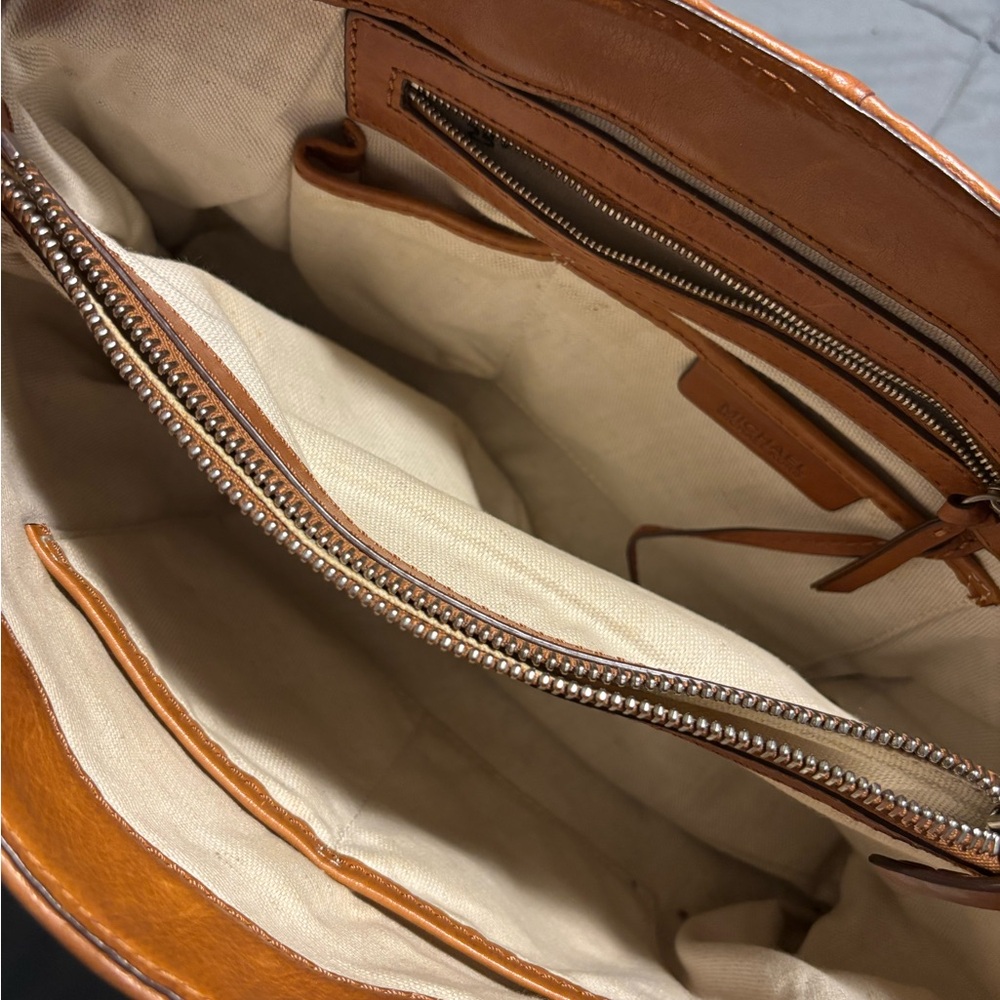 MICHAEL KORS Handbag Purse Large White Canvas Brown Leather Tote Bag - Picture 8 of 10